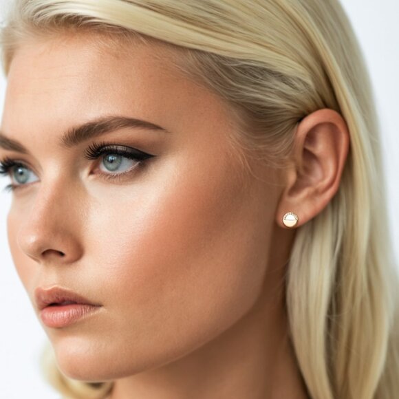 Modern Circle 14K (or 18k upon request) Gold Diamond Stud Earrings - Picture 2 of 2